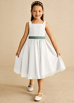 Azazie Elina Flower Girl Dresses Ivory Eucalyptus A-Line Sleeveless Chiffon Dress image2