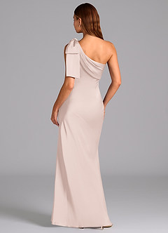 Azazie Yuanna Bridesmaid Dresses Blushing Pink Mermaid One Shoulder Stretch Satin Dress image2