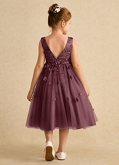 Azazie Lana Blumenmädchenkleider A-Linie ärmellos Matte Satin Kleid Sangria image2