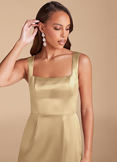 Azazie Flori Brautjungfernkleider Etui Seitliche Cut-Outs Metallischer Satin Kleid Champagner image1
