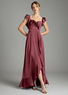 Azazie Lyra Vestidos de damas de honor Vestido de Merlot de Satén Elástico de Corte en A Convertible con Vestidos sin tirantes image3
