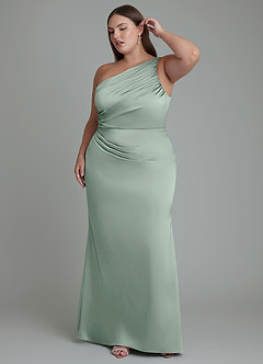 Azazie Akilah Bridesmaid Dresses Agave Mermaid One Shoulder Stretch Satin Dress image10