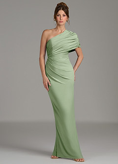 Azazie Essence Robes de demoiselle d'honneur Robe Fourreau en Jersey extensible de qualité supérieure Une épaule Vert Sauge image4