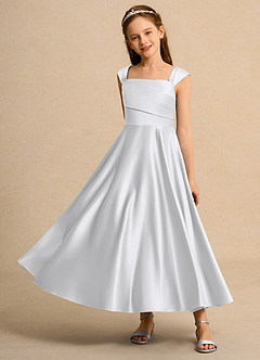Azazie Bundle Junior Formal vestidos de niña de las flores Vestido de Blanco de Satin Mate de Corte En A con Plisado image6