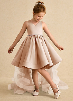 Azazie Julietta Robe Demoiselle D'honneur Fillette Robe Princesse en Tulle Convertible Rose Perle image5