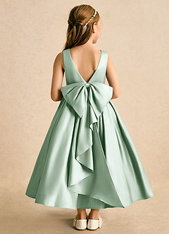 Azazie Cailee Flower Girl Dresses Agave Ball-Gown Pleated Matte Satin Dress image1