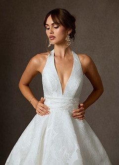 Azazie Saphira Vestidos de novia Vestido de Diamante Blanco de Jacquard Floral de Corte Princesa con Con bolsillos image6