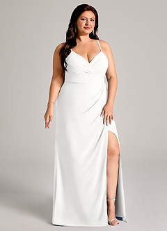 Azazie Maci Vestidos de damas de honor Vestido de Blanco de Gasa de Corte Recto con Plisado image4