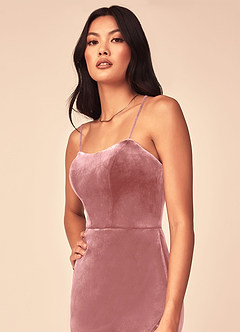Azazie Nereda Robes de demoiselle d'honneur Robe Trapèze Convertible en velours Sans bretelle Rose Poussiéreuse image4