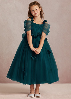 Azazie Shaylee Blumenmädchenkleider A-Linie Schulterfrei Tüll Kleid Kiefer image1
