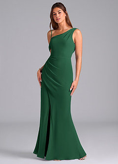 Azazie Madelyn Bridesmaid Dresses Dark Green Mermaid Off the Shoulder Chiffon Convertible Dress image5