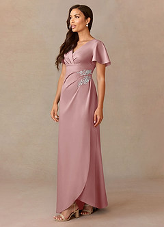 Azazie Robins Final Sale Cabernet A-Line Pleated Stretch Satin Dress image3