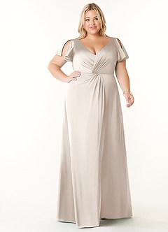 Azazie Soren Robes de demoiselle d'honneur Robe Trapèze en Satin extensible Plissé Albâtre Blanc image8