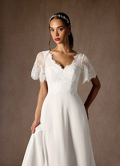 Azazie Veradis Wedding Dresses Diamond White A-Line V-Neck lace Chiffon Dress image4