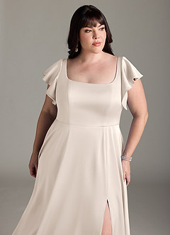 Azazie Bondi Bridesmaid Dresses White Alabaster A-Line Bow Stretch Satin Dress image11