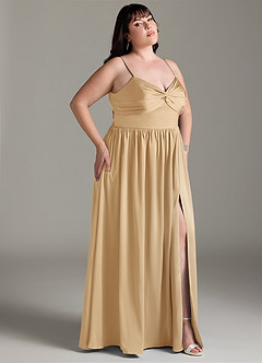 Azazie Zeya Brautjungfernkleider A-Linie Plissee Stretch-Satin Kleid Gold image11