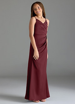 Azazie Maci Junior Cabernet Mermaid Pleated Stretch Satin Dress image4