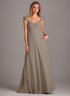 Azazie Kaylyn Bridesmaid Dresses Taupe A-Line Ruched Chiffon Dress image4
