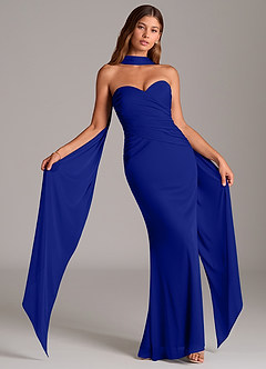 Azazie Katelyn Jurken voor bruidsmeisjes Converteerbaar Jurk van Mesh met Kolom Strapless Koningsblauw image1