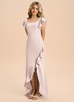 Azazie Demi Junior Robe Sirène en Satin extensible Arc Rose Pâle image1