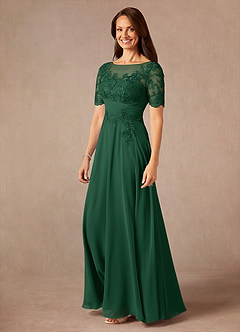Azazie Raissa Mother of the Bride Dresses Dark Green A-Line Lace Chiffon Dress image3