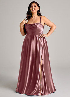 Azazie Elle Bridesmaid Dresses Vintage Mauve A-Line with Pockets Metallic Satin Dress image9