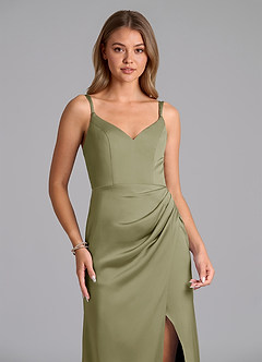 Azazie Leo Bridesmaid Dresses Pistachio Sheath Pleated Stretch Satin Dress image4
