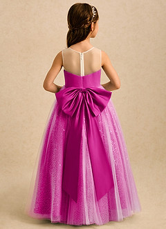 Azazie Addison Robe Demoiselle D'honneur Fillette Robe Princesse en Tulle Paillettes Fuchsia image2