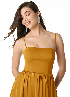 Azazie Morana Bridesmaid Dresses Butterscotch A-Line Off the Shoulder Stretch Satin Convertible Dress image2