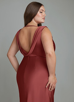 Azazie Kieryn Jurken voor bruidsmeisjes Jurk van Stretch Satijn met Zeemeermin Geplooide Terracotta image7