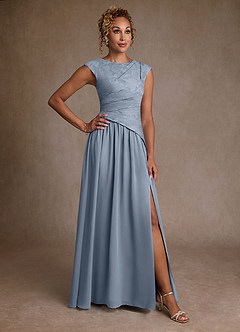Azazie Kalleen Mother of the Bride Dresses Dusty Blue A-Line Pleated Chiffon Dress image1