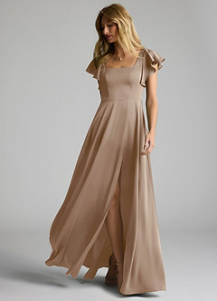 Azazie Bondi Brudtärnklänningar Klänning av A-Line i Stretch Satin Rosett Taupe image6