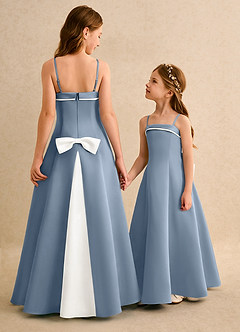 Azazie Izel Junior Formal Flower Girl Dresses Ivory Dusty Blue A-Line Pleated Matte Satin Dress image1