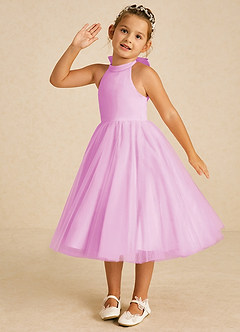 Azazie Dora Flower Girl Dresses Candy Pink A-Line Bow Tulle Dress image2