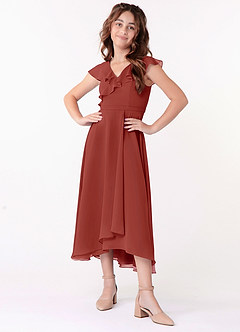 Azazie Posie Junior A-Linie Gestreift Chiffon Kleid Terrakotta image4