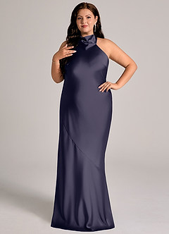 Azazie Velli Abiti da Damigella Abito Sirena in Raso Elasticizzato Collo Alto Stormy image10