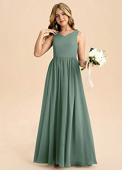 Azazie Hathaway Junior Eucalyptus A-Line Bow Chiffon Dress image5