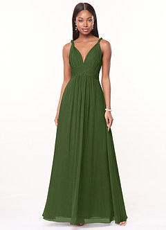 Azazie Maren Bridesmaid Dresses Olive A-Line Pleated Chiffon Dress image1