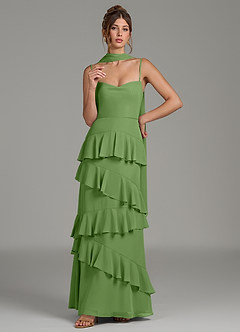 Azazie Imani Final Sale Steel Blue A-Line Ruched Chiffon Dress image7