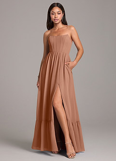 Azazie Kailee Bridesmaid Dresses Bronzer A-Line with Pockets Chiffon Dress image1