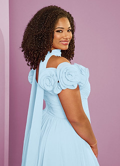 Barbie ♥ Azazie Bridesmaid Dresses Sky Blue A-Line Off the Shoulder Chiffon Convertible Dress image11