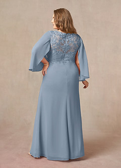 Azazie Perry vestidos de madre de la novia Vestido de Azul Polvoriento de Gasa de Corte Sirena con Encaje cuello pico image8