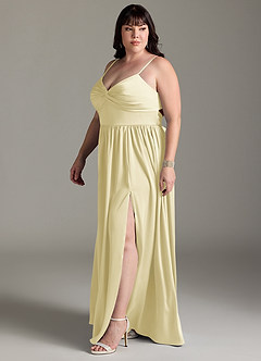 Azazie Zeya Bridesmaid Dresses Lemon Sorbet A-Line Pleated Stretch Satin Dress image13