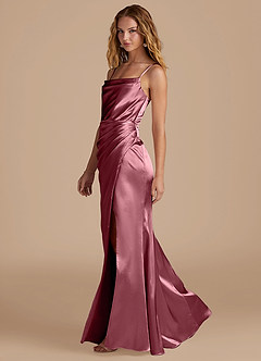 Azazie Marzia Vestidos de damas de honor Vestido de Rosa Del Desierto de Satén Metálico de Corte Sirena con Plisado image2