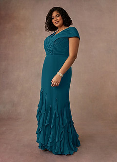Azazie Bailora Kleider für die Brautmutter Meerjungfrau-Linie Gestreift Chiffon Kleid Tintenblau image7