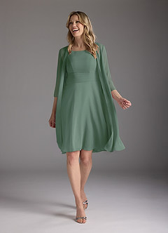 Azazie Shirley Mother of the Bride Dresses Eucalyptus A-Line Scoop Pleated Chiffon Dress image2