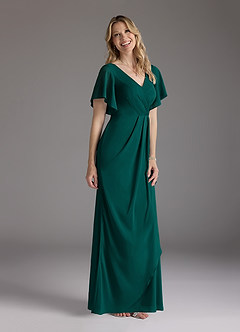 Azazie Song Mother of the Bride Dresses Pine Mermaid V-Neck Pleated Stretch Chiffon Dress image1