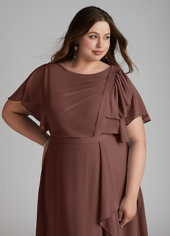 Azazie Aaliyah Modest Bridesmaid Dresses A-Line Scoop Pleated Chiffon Floor-Length Dress image11