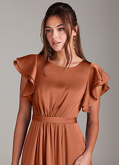 Azazie Daphne Modest Bridesmaid Dresses A-Line Ruched Stretch Satin Floor-Length Dress image5