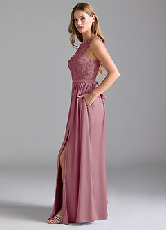 Azazie Elly Bridesmaid Dresses Vintage Mauve A-Line Lace Stretch Satin Dress image4